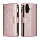 For iPhone 16 Plus Crossbody Zipper Wallet Rhombus Leather Phone Case(Rose Gold) - 3