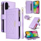 For iPhone 16 Plus Crossbody Zipper Wallet Rhombus Leather Phone Case(Purple) - 1