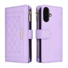 For iPhone 16 Plus Crossbody Zipper Wallet Rhombus Leather Phone Case(Purple) - 3