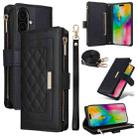 For iPhone 16 Plus Crossbody Zipper Wallet Rhombus Leather Phone Case(Black) - 1