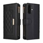 For iPhone 16 Plus Crossbody Zipper Wallet Rhombus Leather Phone Case(Black) - 3