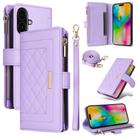 For iPhone 16 Crossbody Zipper Wallet Rhombus Leather Phone Case(Purple) - 1