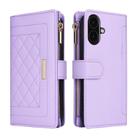 For iPhone 16 Crossbody Zipper Wallet Rhombus Leather Phone Case(Purple) - 3