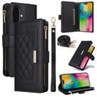 For iPhone 16 Crossbody Zipper Wallet Rhombus Leather Phone Case(Black) - 1