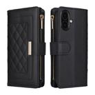 For iPhone 16 Crossbody Zipper Wallet Rhombus Leather Phone Case(Black) - 3