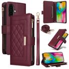 For iPhone 16 Crossbody Zipper Wallet Rhombus Leather Phone Case(Wine Red) - 1