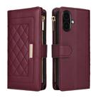 For iPhone 16 Crossbody Zipper Wallet Rhombus Leather Phone Case(Wine Red) - 3