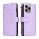 For iPhone 15 Pro Max Crossbody Zipper Wallet Rhombus Leather Phone Case(Purple) - 3