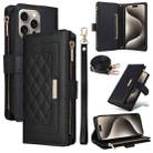 For iPhone 15 Pro Max Crossbody Zipper Wallet Rhombus Leather Phone Case(Black) - 1