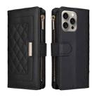 For iPhone 15 Pro Max Crossbody Zipper Wallet Rhombus Leather Phone Case(Black) - 3