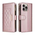 For iPhone 15 Pro Crossbody Zipper Wallet Rhombus Leather Phone Case(Rose Gold) - 3