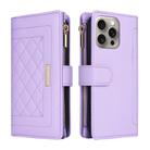 For iPhone 15 Pro Crossbody Zipper Wallet Rhombus Leather Phone Case(Purple) - 3