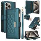 For iPhone 15 Pro Crossbody Zipper Wallet Rhombus Leather Phone Case(Green) - 1