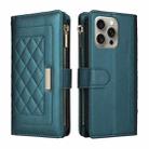 For iPhone 15 Pro Crossbody Zipper Wallet Rhombus Leather Phone Case(Green) - 3