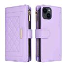 For iPhone 15 Plus / 14 Plus Crossbody Zipper Wallet Rhombus Leather Phone Case(Purple) - 3