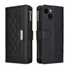 For iPhone 15 Plus / 14 Plus Crossbody Zipper Wallet Rhombus Leather Phone Case(Black) - 3