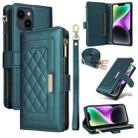 For iPhone 15 Plus / 14 Plus Crossbody Zipper Wallet Rhombus Leather Phone Case(Green) - 1