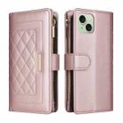 For iPhone 15 Crossbody Zipper Wallet Rhombus Leather Phone Case(Rose Gold) - 3