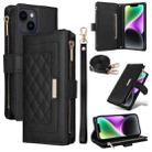 For iPhone 14 / 13 Crossbody Zipper Wallet Rhombus Leather Phone Case(Black) - 1