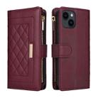 For iPhone 14 / 13 Crossbody Zipper Wallet Rhombus Leather Phone Case(Wine Red) - 3