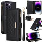 For iPhone 14 Pro Crossbody Zipper Wallet Rhombus Leather Phone Case(Black) - 1