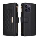 For iPhone 14 Pro Crossbody Zipper Wallet Rhombus Leather Phone Case(Black) - 3