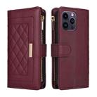 For iPhone 14 Pro Crossbody Zipper Wallet Rhombus Leather Phone Case(Wine Red) - 3