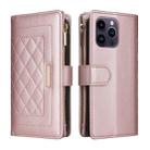 For iPhone 14 Pro Max Crossbody Zipper Wallet Rhombus Leather Phone Case(Rose Gold) - 3