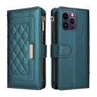 For iPhone 14 Pro Max Crossbody Zipper Wallet Rhombus Leather Phone Case(Green) - 3