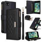 For iPhone 7 / 8 / SE 2022 Crossbody Zipper Wallet Rhombus Leather Phone Case(Black) - 1