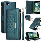 For iPhone 7 / 8 / SE 2022 Crossbody Zipper Wallet Rhombus Leather Phone Case(Green) - 1