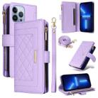 For iPhone 13 Pro Max Crossbody Zipper Wallet Rhombus Leather Phone Case(Purple) - 1