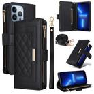 For iPhone 13 Pro Max Crossbody Zipper Wallet Rhombus Leather Phone Case(Black) - 1