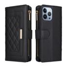 For iPhone 13 Pro Max Crossbody Zipper Wallet Rhombus Leather Phone Case(Black) - 3