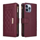 For iPhone 13 Pro Max Crossbody Zipper Wallet Rhombus Leather Phone Case(Wine Red) - 3