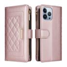 For iPhone 13 Pro Crossbody Zipper Wallet Rhombus Leather Phone Case(Rose Gold) - 3