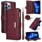 For iPhone 13 Pro Crossbody Zipper Wallet Rhombus Leather Phone Case(Wine Red) - 1