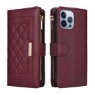 For iPhone 13 Pro Crossbody Zipper Wallet Rhombus Leather Phone Case(Wine Red) - 3