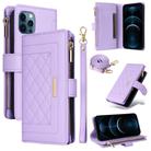 For iPhone 12 / 12 Pro Crossbody Zipper Wallet Rhombus Leather Phone Case(Purple) - 1