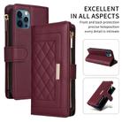 For iPhone 12 / 12 Pro Crossbody Zipper Wallet Rhombus Leather Phone Case(Wine Red) - 2