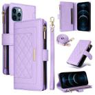 For iPhone 12 Pro Max Crossbody Zipper Wallet Rhombus Leather Phone Case(Purple) - 1