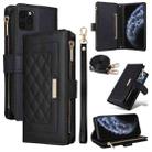 For iPhone 11 Pro Max Crossbody Zipper Wallet Rhombus Leather Phone Case(Black) - 1