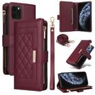 For iPhone 11 Pro Max Crossbody Zipper Wallet Rhombus Leather Phone Case(Wine Red) - 1