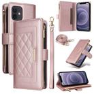 For iPhone 11 Crossbody Zipper Wallet Rhombus Leather Phone Case(Rose Gold) - 1