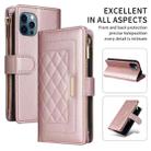 For iPhone 11 Pro Crossbody Zipper Wallet Rhombus Leather Phone Case(Rose Gold) - 2