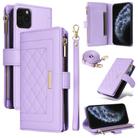 For iPhone 11 Pro Crossbody Zipper Wallet Rhombus Leather Phone Case(Purple) - 1