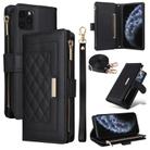 For iPhone 11 Pro Crossbody Zipper Wallet Rhombus Leather Phone Case(Black) - 1