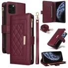 For iPhone 11 Pro Crossbody Zipper Wallet Rhombus Leather Phone Case(Wine Red) - 1