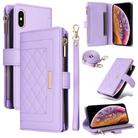 For iPhone X / XS Crossbody Zipper Wallet Rhombus Leather Phone Case(Purple) - 1