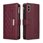 For iPhone X / XS Crossbody Zipper Wallet Rhombus Leather Phone Case(Wine Red) - 3